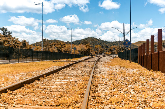 railway tracks in the mountains in a beautiful scenery, in the countryside