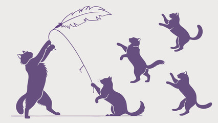 Playful Purple Cat Silhouettes Jumping for Feather Wand Toy for Pet Store Promotion or Feline Fun Website Design