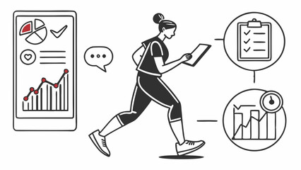 Active Woman Runner Tracking Fitness Goals With Mobile App Data Charts For Health And Wellness App Design