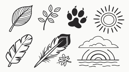 Minimalist Hand Drawn Nature Icons Collection Organic Earth Elements Line Art Symbols For Ecology And Wellness Design