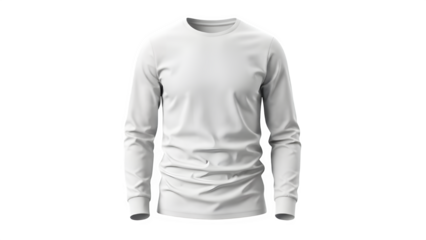 Realistic mockup of a plain white long sleeve tshirt for men isolated on transparent background