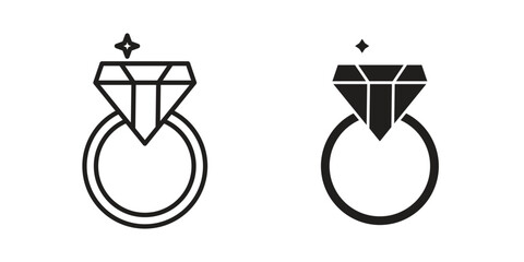Diamond ring icons for web and mobile UI design. Glyph vector with editable stroke