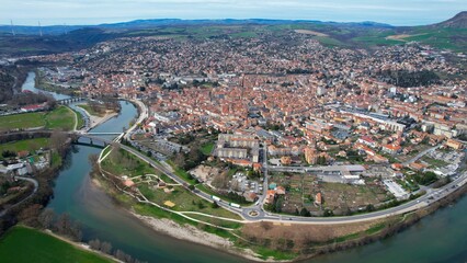 Fototapeta premium Aerial panorama view of the old town of Millau in France on a sunny afternoon in spring.