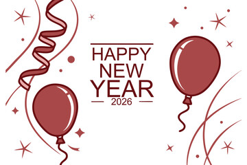 Happy new year 2026 text clipart design.