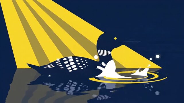 Animated Loons on the Water Under Spotlight For Creative Projects and Design Elements