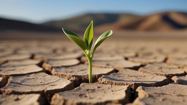 Time lapse of a plant growing in a desert environment, new life, rebirth
