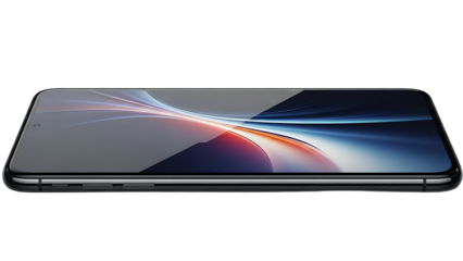 A sleek smartphone with a vibrant screen on a transparent background