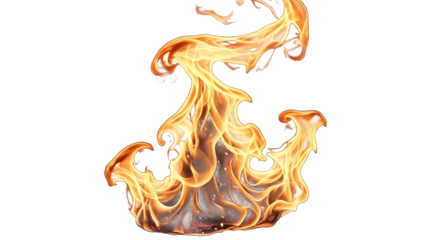 A vibrant flame burns intensely on transparent background