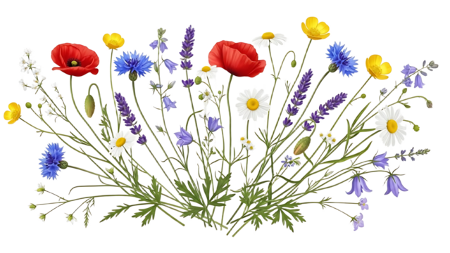 A vibrant bouquet of colorful flowers on transparent background - Powered by Adobe