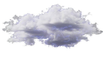 A dramatic cloud with lightning on transparent background