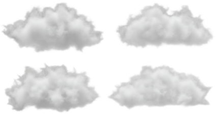 A set of white clouds on a black background on transparent background