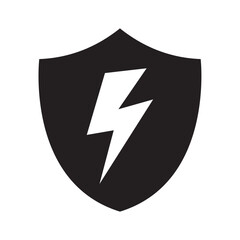 Lightning on Shield Icon, Energy, Security and Protection Symbol