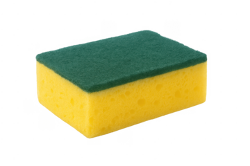 Yellow and green cleaning sponge with scouring pad