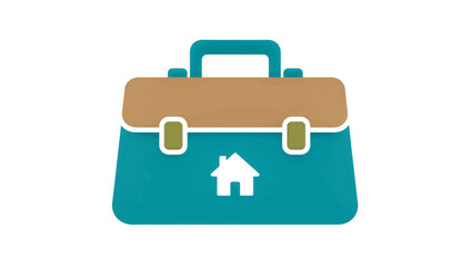 Obraz premium Real estate briefcase icon with house symbol. Flat design vector illustration of a property management toolkit. Home maintenance and repair service concept isolated on white background