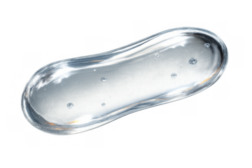 Clear liquid gel or medical cosmetic serum featuring a glossy texture, creating a perfect drop shape, on a transparent background