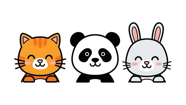 Kawaii animals cat panda rabbit.
