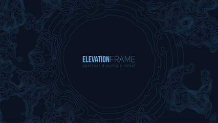 Abstract contour mountain elevation landscape map. Abstract minimal relief topographic map. Terrain contour vector grid with a central place for text.