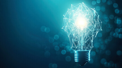 Glowing digital light bulb innovation concept