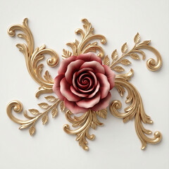 Luxury Floral Relief Design with Gold Leaves and Soft Neutral Colors