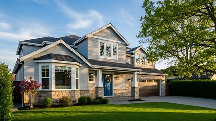 Exterior of suburban home royalty free image - stylish suburban design perspective
