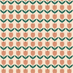 Spring seamless pattern with simple tulips in pastel colors. Minimalist spring background