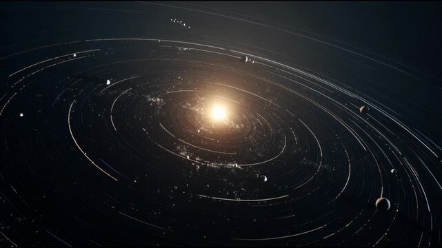 Solar System with Planets Orbiting the Sun in Space.