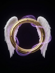 Elegant Decorative Gold Wing Frame with Soft Purple Glow