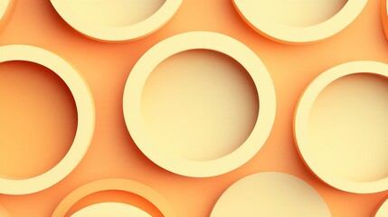 Geometric 3D pattern of hollow yellow rings on a bright orange background, creating a sunny and cheerful visual for web design.