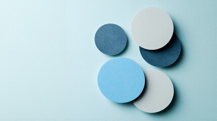 Cool blue and gray textured paper circles arranged on a light teal background, offering a calm and professional corporate look.