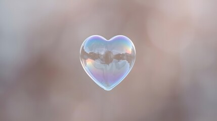 Translucent heart-shaped bubble floating against a soft pastel background