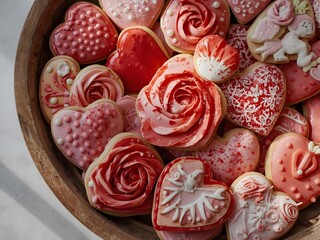 Assorted Valentine's Day Decorated Cookies with Icing and Sprinkles