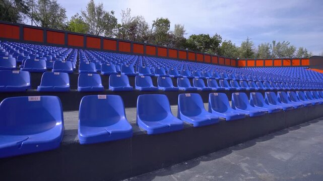 View of empty blue seats in the stadium