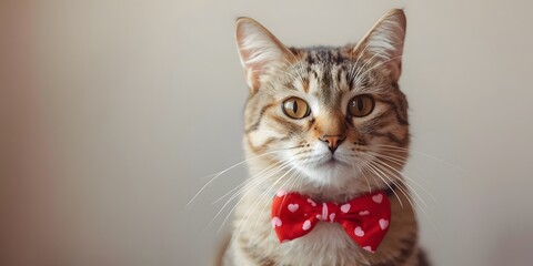 Whimsical cat with bowtie celebrating Valentine's Day in playful style