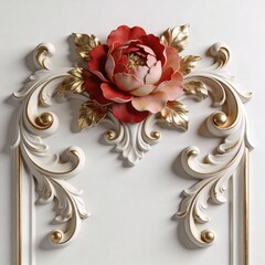 Decorative Baroque Floral Element with Elegant Curves and Gold Highlights