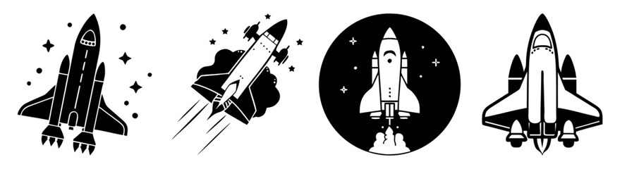 Obraz premium A collection of space rockets and shuttle silhouettes representing exploration and cosmic travel Vector