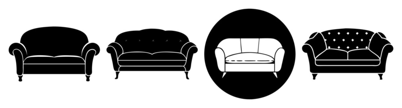 A curated collection of various sofa and couch icon silhouettes for furniture design Vector