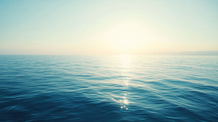 Obraz premium Blue sky over calm sea. Blue sea and sunny sky on horizon over calm water