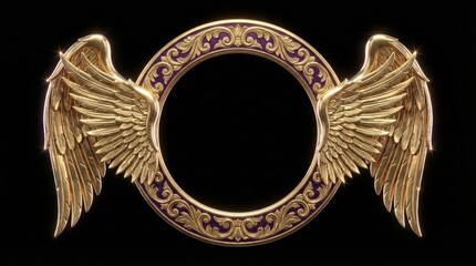 Elegant Circular Gold Wreath with Detailed Winged Ornament