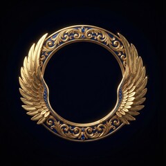 Elegant Gold Angel Wings Circular Frame in Dark Studio Photography