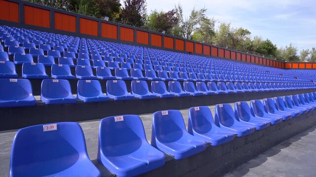 View of empty blue seats in the stadium