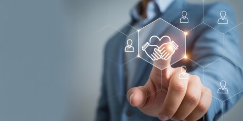 Empathy in the workplace concept. Interfacing the icon of empathy and trust among team member icon. Emotional intelligence, collaboration, trust within a professional team.