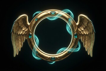 Luxury Symbolic Gold Wing Frame with Emerald Green Highlights