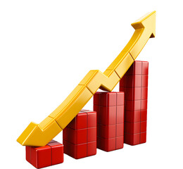 Business growing graph icon yellow color 3D object on white background High quality photo