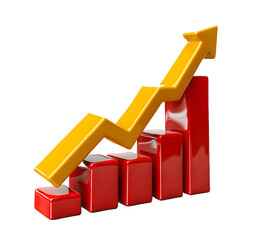 Business growing graph icon yellow color 3D object on white background High quality photo