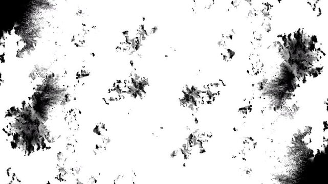 Black ink artistic grudge down top flow splatter spots spills white paper beautiful reveal dripping streaks spread fluid ink alpha matte isolated watercolor ink drops transition
