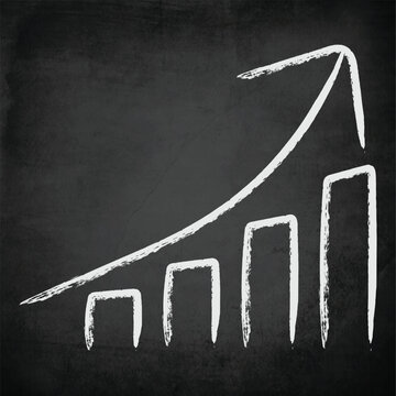 Chalkboard drawing with bar graph showing increasing upward trend and growing business profits