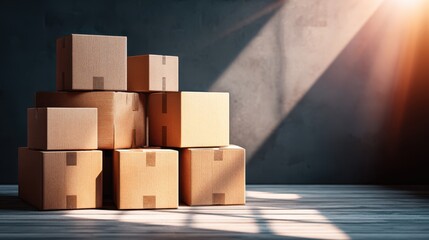 Pile of boxes being opened after moving. Short depth of field in natural light.