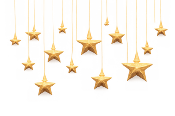 Hanging golden stars creating a festive garland, celebrating holidays and special occasions, transparent backdrop