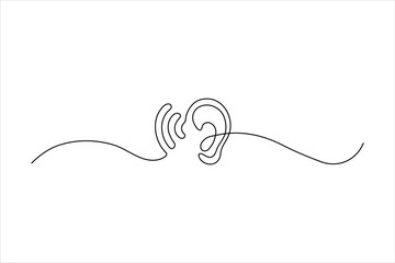 Continuous one-line drawing of an accessibility ear icon. Minimalist symbol for hearing assistance and inclusive design. Simple black line art.