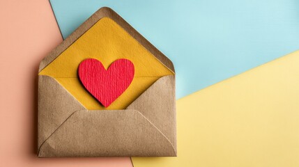 Envelope with red heart for valentine day on white background